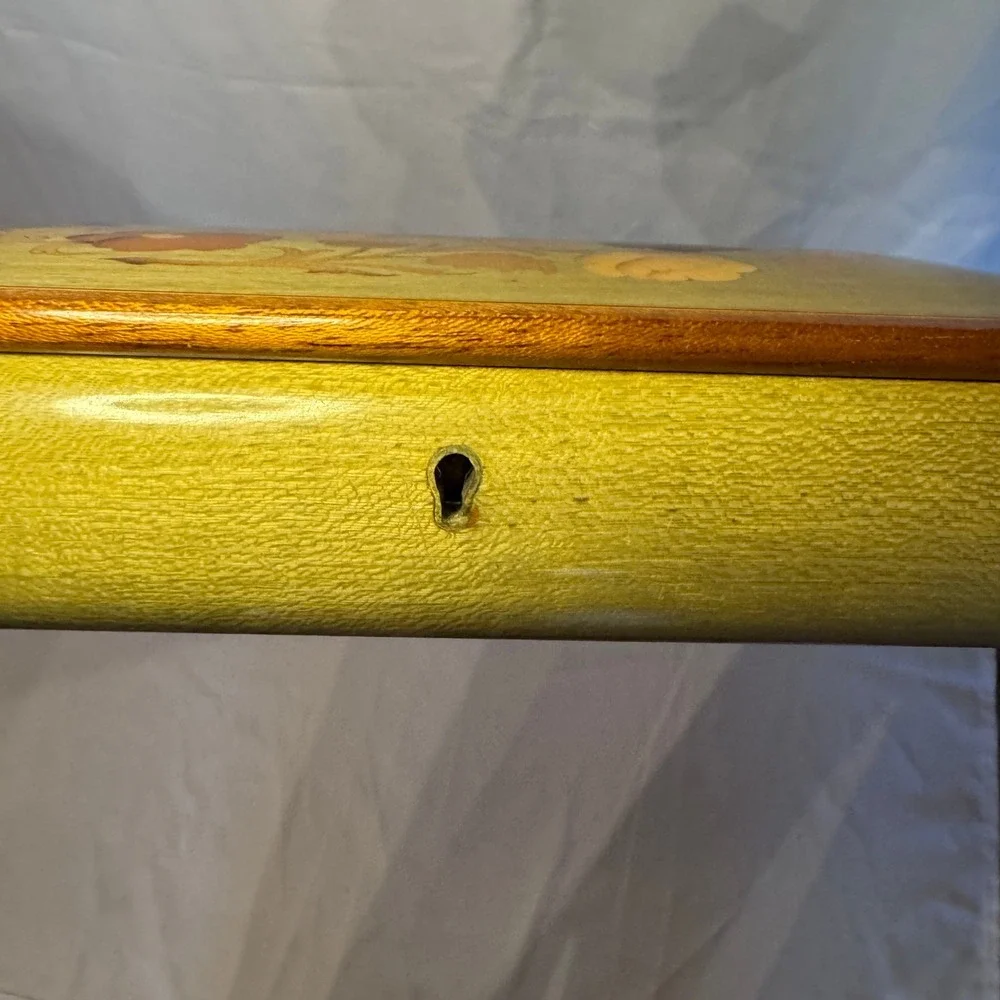 Vintage Italian Inlaid Wood Music Box Jewelry Case Floral CottagecoreMCM